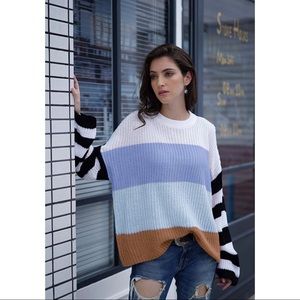 Lightweight colorblock oversized knit pullover